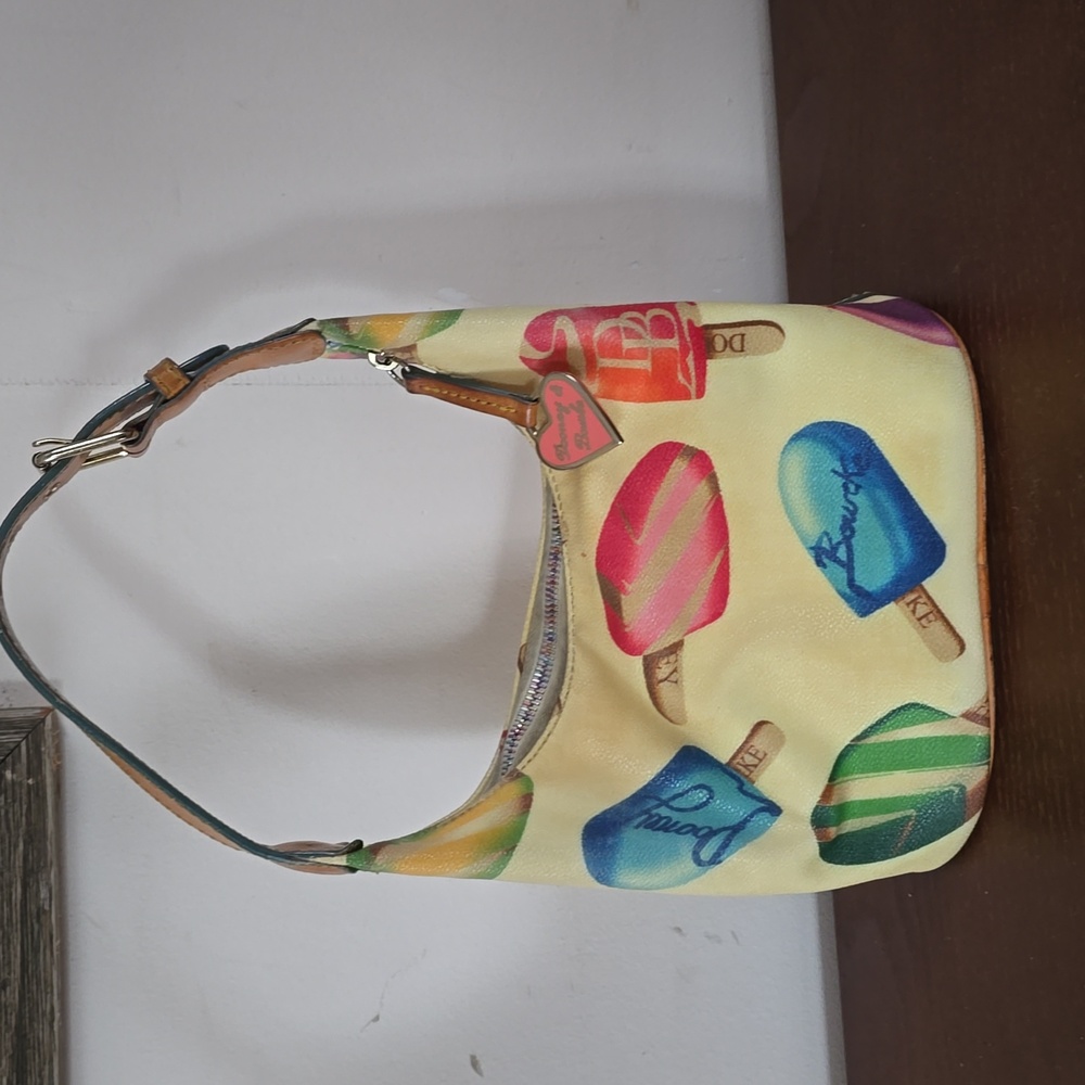 Dooney & Bourke Yellow and Tan Mini Bag with Fun Ice Cream Pattern